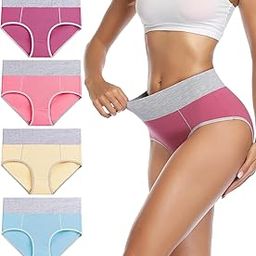 Women's Cotton Underwear High Waist Stretch Briefs Soft Underpants Ladies Full Coverage Panties 5 Pack-19