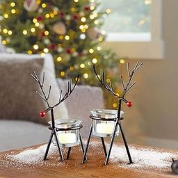 TIED RIBBONS Set of 2 Reindeer Tealight Candle Holders with Glass Holders - Decorations Items for Home Table Decoration Indoor Outdoor (Iron) - Home Décor - Gifts Item-20