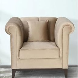 Design HUB Velvet 1 Seater Sofa Chair in Beige Colour for Living Room, Room & Office-46
