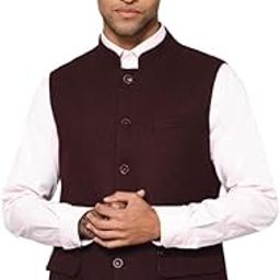 Men's Solid Wine Mandarin Collar Waist Coat-image-97