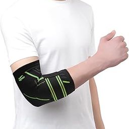 TYNOR Elbow Support Air Pro, for Sports, Gym, Running & Workout | Provide Stability & Pain Relies for Men & Women (Black & Green, Large, 1 Unit)-0