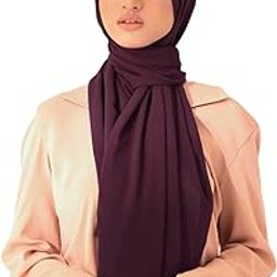 AN NISA - Aubergine/Deep Wine Chiffon/Georgette Blend Hijab/Scarf/Dupatta/Neck Wrap (Size - 180 * 70cm)-image-96
