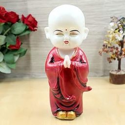 JAIPUR ACE Buddha Statue Decorative Items for Home Buddha Figurine Sculpture Decoration for Home Indoor Outdoor Garden Patio Desk Porch Yard Art Decor (Baby Monk Red)-image-20