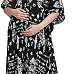 secret wish Black Abstract Rayon Maternity & Feeding Kaftan for Women | Loose Fit Nursing Kaftan Nighty with Zipper-picture-12