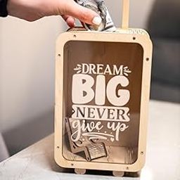 Kunya Money Saving Bank for Adults Kids,Adventure Fund Wooden Travel Piggy Bank Vacation Fund Travel Savings Home Decoration Box Birthday Gift,Wooden Savings Box Travel Suitcase Gift-20