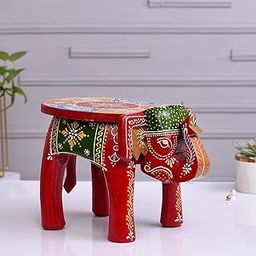 RHEA STORE Red Elephant Mini Stool | Artistic Wooden Animal Decor for Room Styling | Pack of 2-image-93