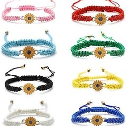 Sunflower Bracelets Adjustable Boho Sunflower Daisy Charm Bracelets Handmade Braided Rope Friendship Matching Bracelets Promise Bracelets for Couples Women Girl-image-42