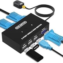 USB VGA KVM Switch for 2 PC Sharing 1 Video Monitor and 3 USB Devices, Keyboard Mouse Scanner Printer, for Laptop PC Windows Mac OS System (RC-KVM-001)-22