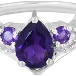 Natural Purple Amethyst Pear Gemstone Designer Ring In 925 Sterling Silver, 925 Stamp Jewelry, Gift For Women and Girls-picture-26