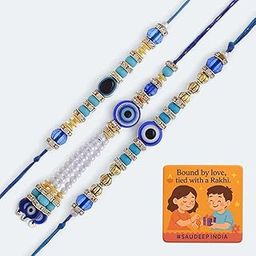 SAUDEEP INDIA Fridge Magnet with Bhaiya Bhabhi Handmade Couple Lumba Rakhi | Raakhi for Brother | Couple Rakhi Set(3 Rakhis)-image-5