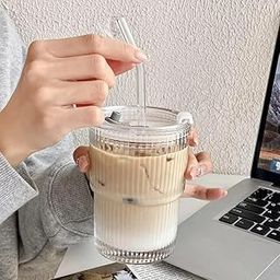 KiKiluxxa Water Drinking Glass Travel Sipper Tumbler Mug with Straw and Lid - 350ml-Pack of 1 - Tea and Coffee Fruit Juice Milk Cup with Straw (Basilica)-6