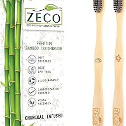 ZECO Eco Friendly Bamboo Brush For Adults, Charcoal Soft Bristle Sensitive, Organic Bamboo Teeth Brush, Pack Of 2 Wooden Toothbrush For Adults Bpa Free Biodegradable Tooth Brush Combo Offer - Manual-image-46