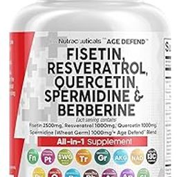 Fisetin 2500mg Quercetin Resveratrol with Spermidine Wheat Germ Extract - Health Supplement for Adults Longevity with Berberine, Collagen, Rhodiola, Apigenin-3