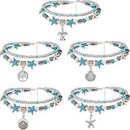 5pcs Ankle Bracelets for Women Girls Layered Beach Adjustable Anklets Boho Chain Anklet Foot Jewelry-image-30