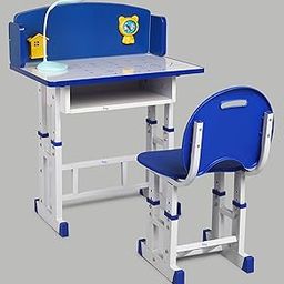 Toby Children's Study Table and Chair Set, Height Adjustable, with LED Lamp, Writing and Erasing Kids Desk Blue and White, Ages 3-11 Years-14