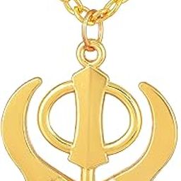 Gold Plated High Polished Sikh Religious Symbol Shield Sardar Sikhism/Khalsa Punjabi Khanda Chain Pendant Locket Necklace Spiritual Jewellery for Men/Women-16
