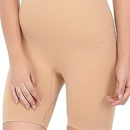Women's Nylon Spandex High Waist Tummy Control Mid Thigh Short Thigh Slimmer Under Dress Shapewear, Free Size, Beige-image-23