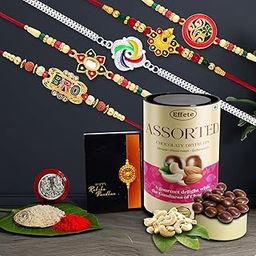 DeoDap Mens (K5_Nc17_Crm) Multicolor Rakhi Combo With Effete Emperor, Silver Color Pooja Coin, Roli Chawal & Greeting Card, Occasion, Stylish Rakhi For Brother, Handmade Rakhi, Set Of 5 Rakhi-image-72