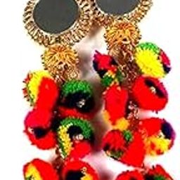 Bhavya Sales Women's Ethnic Hanging Latkan Bell Tessel Blouse Saree, Lehenga Cotton Pompom (Multicolour) Pack of 2-image-63