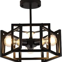YUAZCYIN - Semi Flush Mount Ceiling Light, 3 Lights Black Ceiling Light Fixture for Hallway Kitchen Bedroom Living Room Bathroom-picture-24