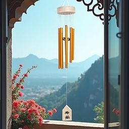 Plus Value Feng Shui Metal Wind Chime Bells 8 Pipes Rods for Home Decor, Balcony, Bedroom Window, Garden, Outdoor - Positive Energy & Peaceful Sound (Golden)-image-62