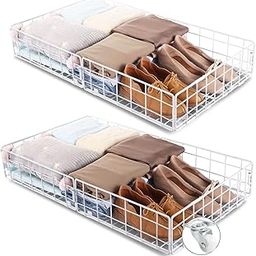 INDIAN DECOR 44443 Queen Size Under Bed Storage Cart with Wheels, Large Capacity Under-bed Shoe Storage Organizer, Rolling Under Bed Drawers for Clothes, Shoes, Bedding, Blankets,2 Pack, White-20