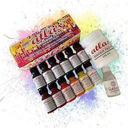 Atlas Colours Acramine Fabric Dye Kit – Set of 12 Colours with Binder Paste & Fixer | Permanent Fabric Colours for Cotton, Khadi, Silk | Ideal for Sarees, Dupattas & Workshops-1