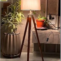 Wooden Italian Crafter Decorative Antique Tripod Standing Floor Lamp for Living Room, Bed Room, Study Room Corner, and Office Brown Pack of 1-18