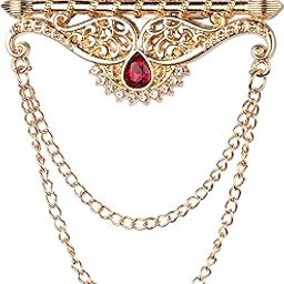 Men's Ethnic Mandala Brooch with Red Stone & Golden Chain – Perfect for Sherwanis, Suits & Blazers-1