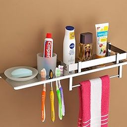 Plantex Stainless Steel 4in1 Multipurpose Bathroom Shelf/Bathroom Steel Rack with Soap Dish, Towel Rod and Tumbler Holder-Chrome (18x5 inches)-image-29