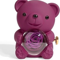 BUNDLEPRO Teddy Bear with Forever Rose, Ring & Pendant Gift Box | Natural Handpicked Preserved Rose | Romantic Gift for Her | Gift for Valentine’s Day, Birthday, Anniversary (Purple)-image-59