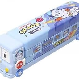 ECLET Magic Bus Student Cute Pencil Box Three Layer with Sharpener (Space Bus) Geometry Box (Light Blue)-image-92