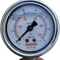 NAMAN Pressure Gauge, 2 1/2" Dial, Range 0 to 7 Kg/Cm2 with Dual Scale of 100 PSI, Direct Mounting Bottom Entry, 1/4" BSP (M) Connection, MS Case & Brass Internals-28