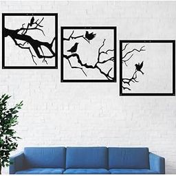 KC Wooden Bird Wall Art Decor, 3-Piece Set, Black Tree Branch Silhouette Frames-image-29
