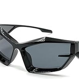 Geometric Shield Sunglasses, Unisex, UV400 Protection, Metal Frame, Dark Grey Lens, Silver and Black-24