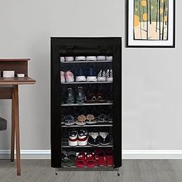 PHILOSHOP 6 Layer Metal Shoe Rack Organizer for Home & Office Shoe Stand with Dustproof Zip Cover Multipurpose with Outer Cover for Heels Chappal Slipper (Black)-4