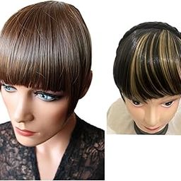 Bangs Headband - Front Hair Bangs, Synthetic Fringe Hair Extensions, Golden Highlights-picture-46