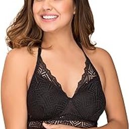 Women Lace Padded Non-Wired Halter Neck Longline Bralette-image-44