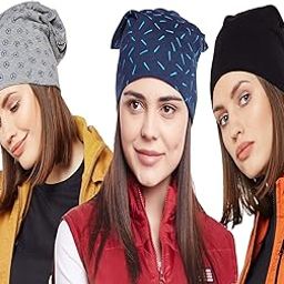 Cotton Blend Beanie Cap for Women(Pack of 3)-Vj-Wncap03-Group1--image-26