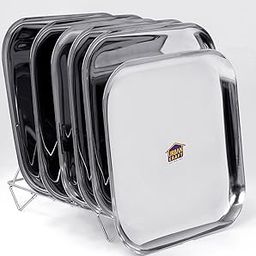 URBAN KRAFT Stainless Steel Breakfast Plates | Quarter Steel Plates | Nashta Plate | High Grade Steel Plates Set of 6| Mirror Finish, BPA Free Square Snacks Plates - Medium (Pack of 6, 23.5 cm)-image-3