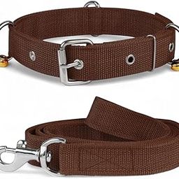 Aik India Dog Collar Belt and Leash Set for Large Dogs, Dog Stylish Nylon Leash Belts with Bell - Labrador, Golden Retriever, Pitbull, German Shepherd, Husky, Doberman (Large, Brown)-image-19