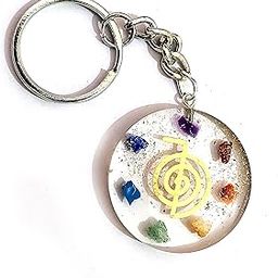 Chakra Crystal Chips Cho Ku Rei Symbol Orgone key Chain key Ring-image-88
