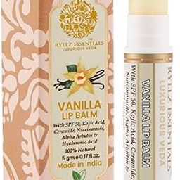 RYLLZ ESSENTIALS Vanilla Lip Balm | SPF 50 PA+++ | With Shea Butter, Kojic Acid, Ceramide, Niacinamide, Alpha Arbutin & Hyaluronic Acid | No Tint | For Lip Lightening & Moisturized Lips | 5 Gm-43