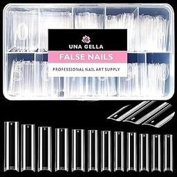 UNA GELLA XL C Curve Clear Nail Tips 500 PCS, Extra Long Square Half Cover Nails tips Straight Shape For French Acrylic Nails False Fake Clear Tips Square Shape with Box-13