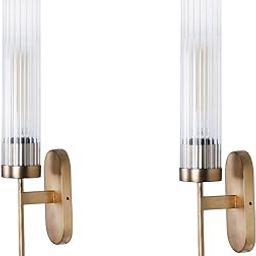 HL HOMELIGHTING Golden Mini Torchiere Wall Sconce with Fluted Cylindrical Glass for Decorative Living Rooms Wall Ceiling Lamp (2)-image-2