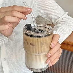 Zephorus 450ML Drink Coffee Glass Cup with Lid and Straw Best for for Juice Milk Coffee Green Tea Cup Reusable Sipper Bottle Travel Tumbler with lid and Straw Hot & Cold Drink Cups (1Pcs)-23