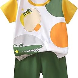 Cotton Cute Beach Octopus Cartoon Print Half Sleeve Tshirt With Khaki Shorts Knicker Summer Clothes Dress Set For Infant Toddler Kids-image-22