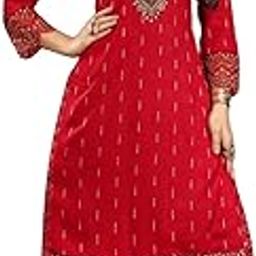 Women's Embroidered Elegant Straight Red Kurti Net Sleeve Detailing & Front Mirror Work-image-32
