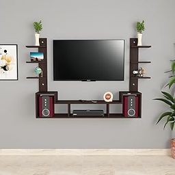DAS Engineered Wood Konrad Wall Mount Tv Entertainment Unit Stand Set Top Box Stand And 6 Shelf Display Rack Black Flowery Wenge (Ideal For Up To 43") Screen-image-94