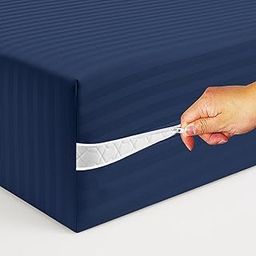 Cloth fusion Glace Cotton Mattress Protector King Size with Zipper, Breathable & Lightweight Bed Protector King Size for Mattress Protection with 360° Secure Fit (78x72 inches, Navy)-image-10